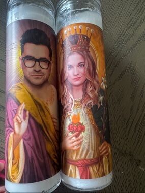 Pair of Schitts Creek David and Alexis novelty prayer candles